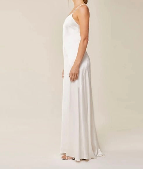 Robe longue en satin blanche