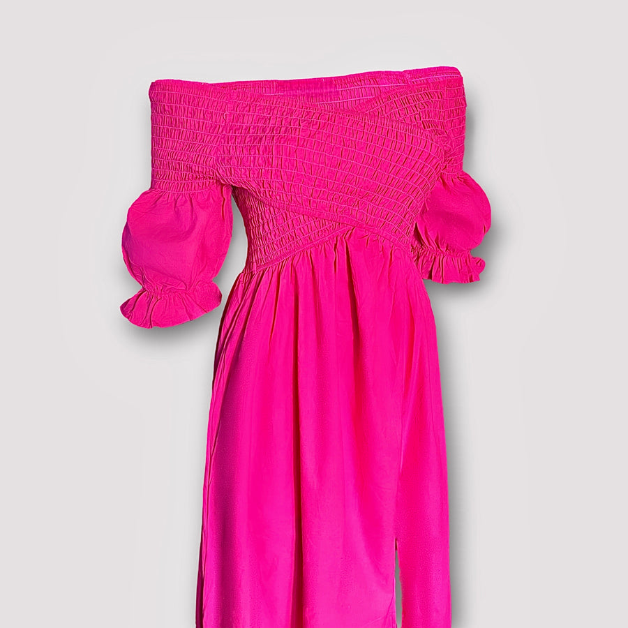 Robe longue évasée rose