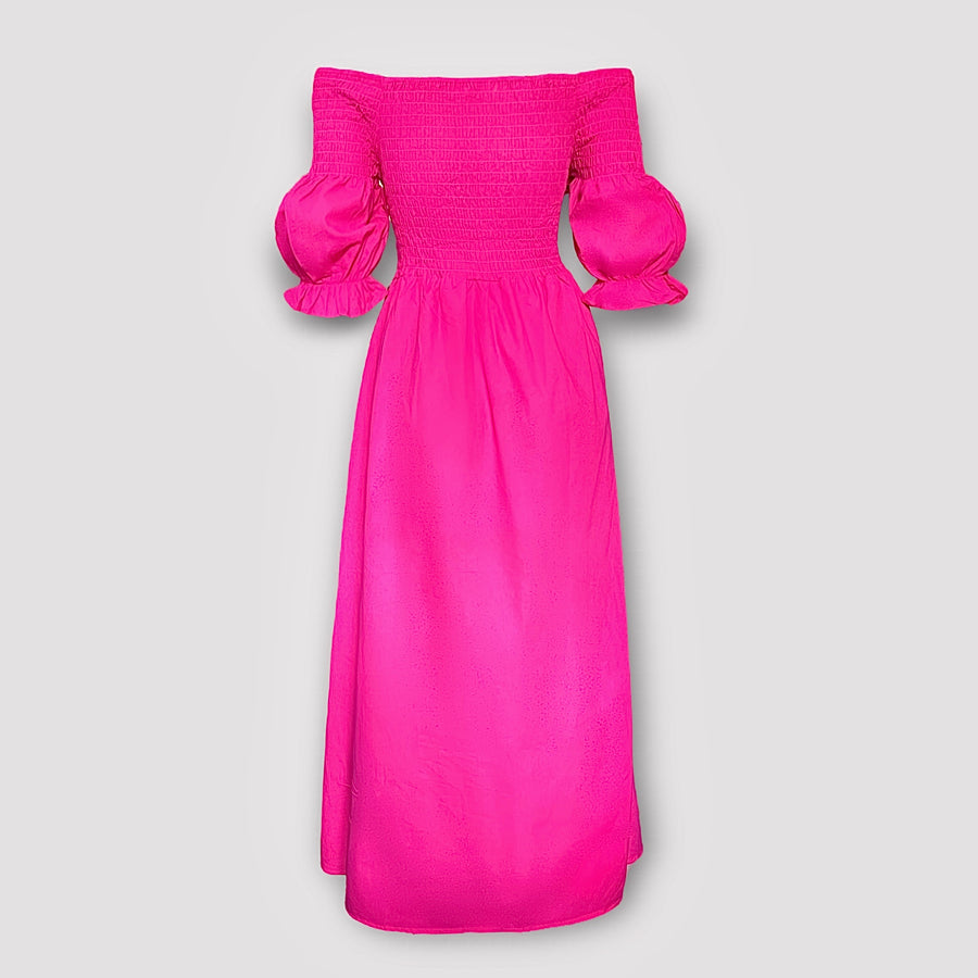 Robe longue évasée rose