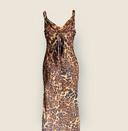 Robe longue sirène à fines bretelles Léopard