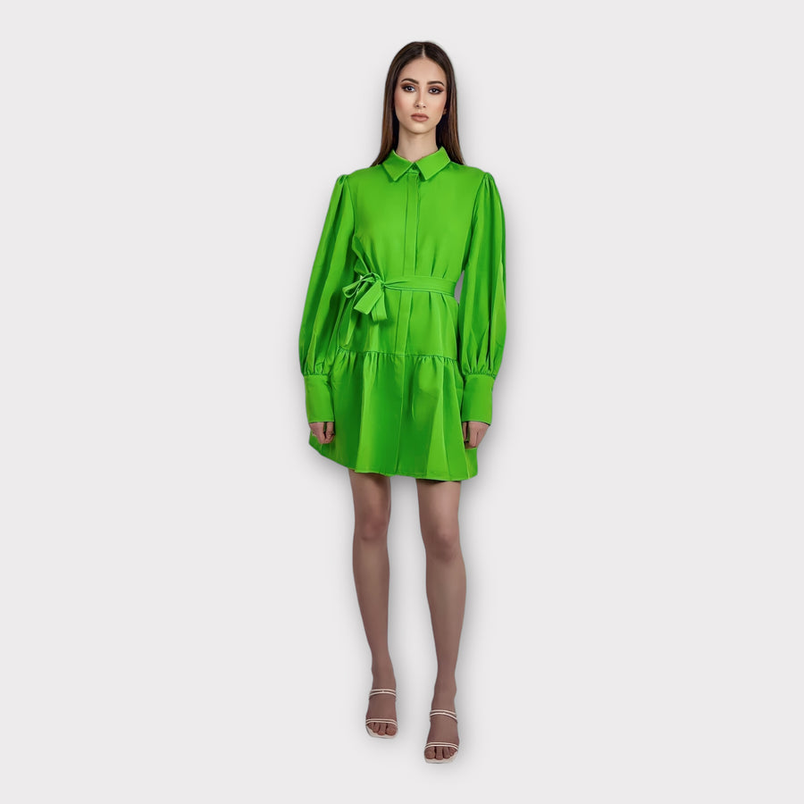 Robe verte courte à manches bouffantes