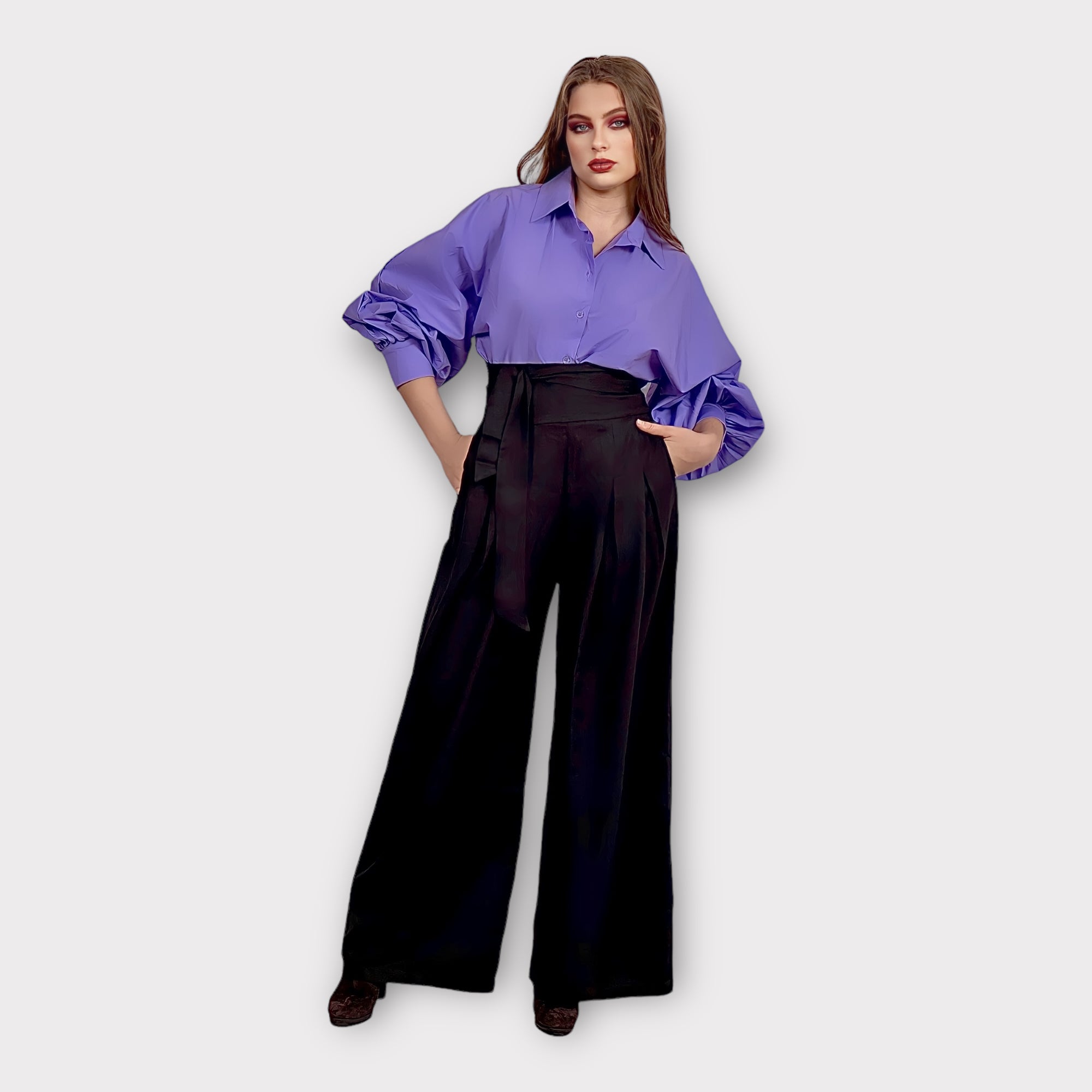 Pantalon long et large taille haute