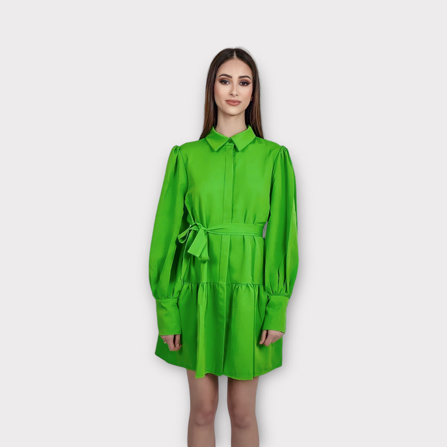 Robe verte courte à manches bouffantes