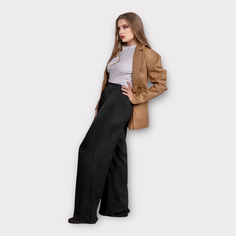 Pantalon large à pince en satin